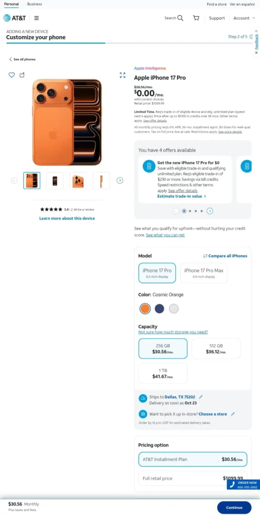 AT&T iPhone 17 Pro trade-in deal