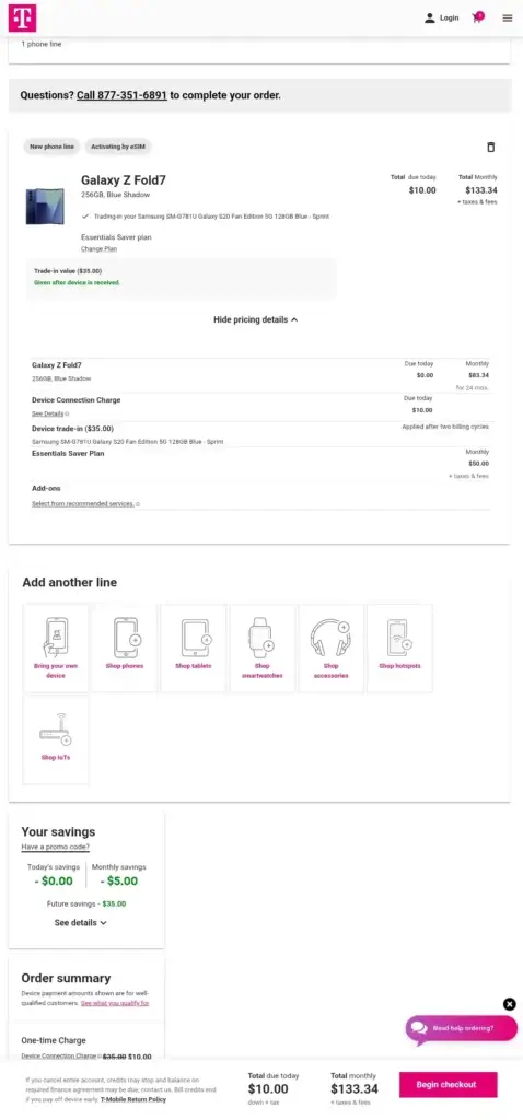 T-Mobile Samsung Trade-In Checkout