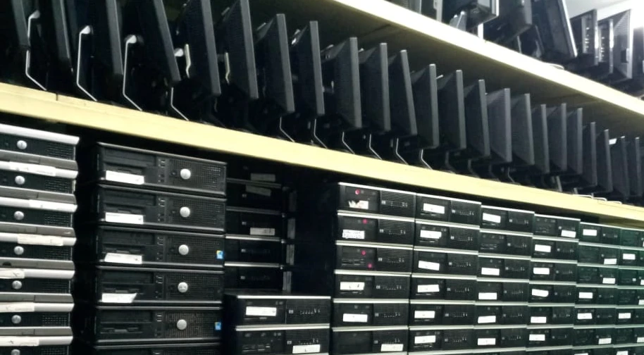 Decommissioned Windows computers and monitors